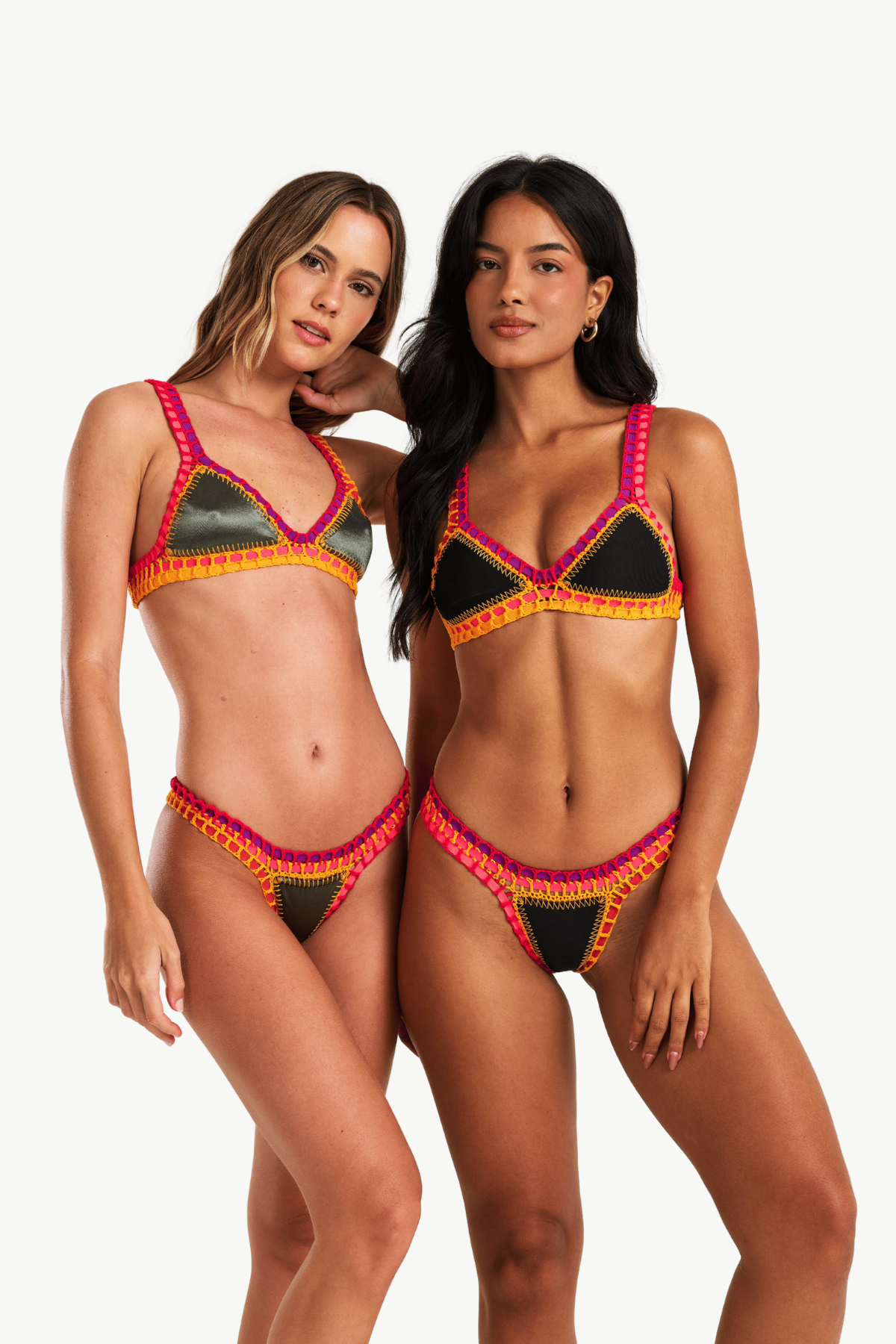 Jungle - Parte superior de bikini de crochet reversible verde y negro